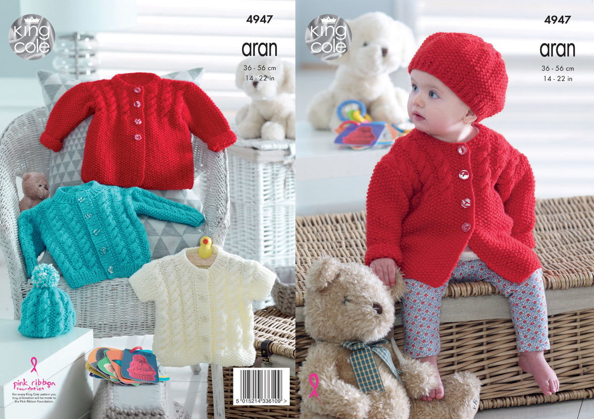 King Cole Aran Knitting Pattern Baby Jackets Cardigan Hats 4947 Classic Home Store