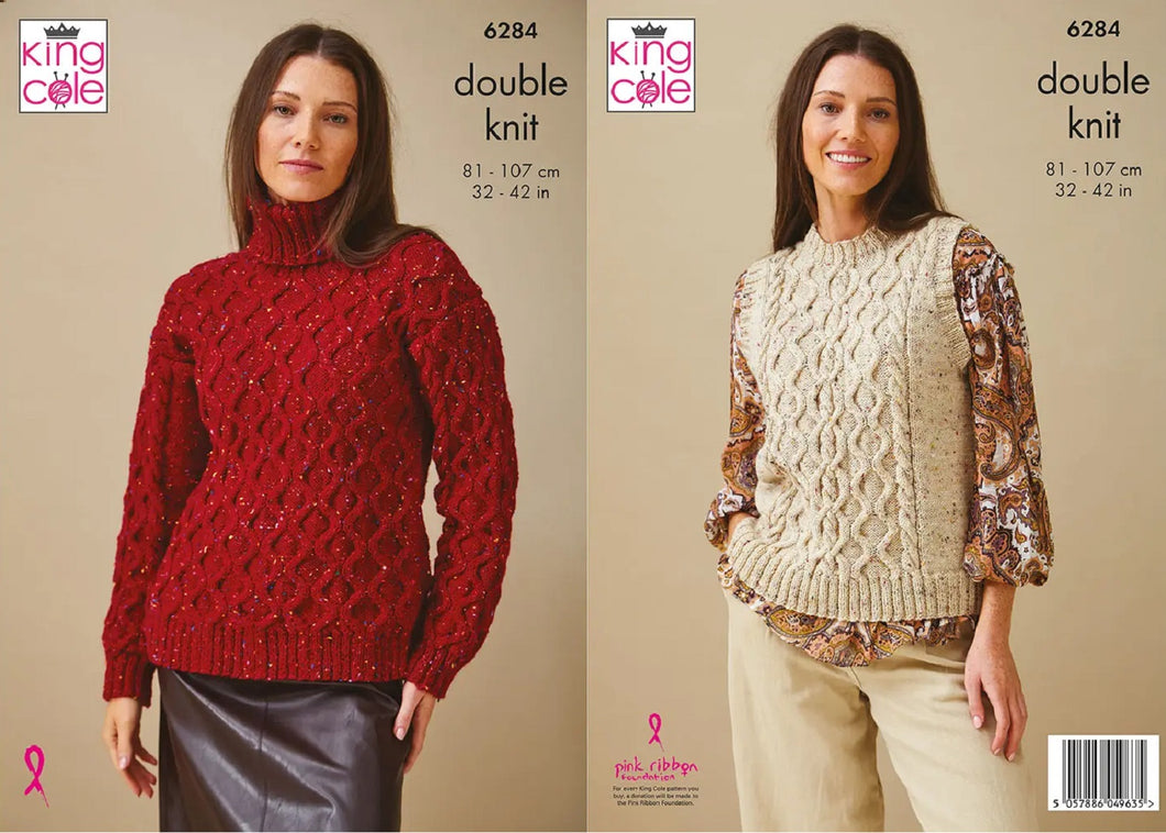 King Cole Double Knit Knitting Pattern Ladies Sweater & Tank Top 6284