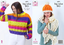 Load image into Gallery viewer, King Cole Knitting Pattern Ladies Sweater, Scarf &amp; Hat 6291