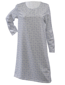 Ladies 100% Jersey Cotton Circular Pattern Nightdress (Blue or Grey)