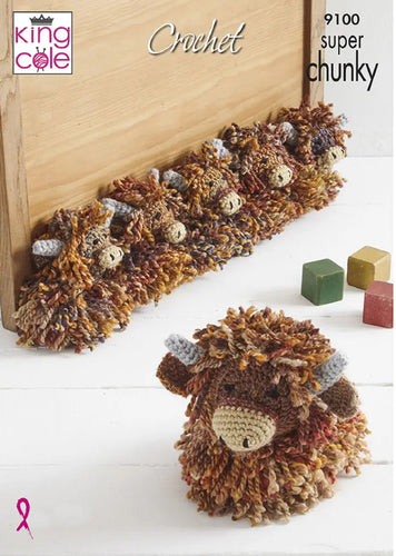 King Cole Crochet Pattern for Highland Cow Draught Excluder 9100