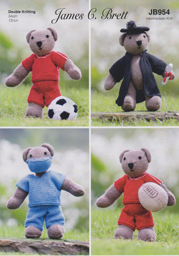 James Brett Double Knitting Pattern for Stuffed Mascot Teddy Bears (JB954)