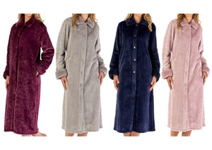 Slenderella Button Front Dressing Gown with Faux Fur Collar (4 Colours)