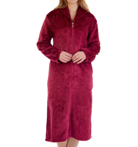 Slenderella Ladies Embossed Fleece Zip Up Dressing Gown (4 Colours)