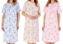 Load image into Gallery viewer, Slenderella Ladies Floral Knee Length Picot Trim Nightdress (3 Colours)