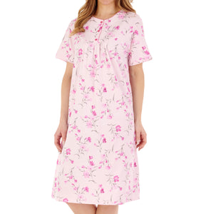 Slenderella Ladies Floral Knee Length Picot Trim Nightdress (3 Colours)