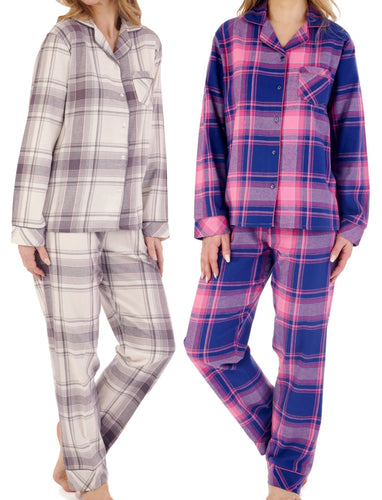 Slenderella Ladies Tailored Brushed Cotton Check Pyjamas (2 Colours)