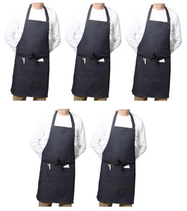 Blue Denim 100% Cotton Bib Apron With Split Pocket 27" x 31" (Pack of 1 or 5)