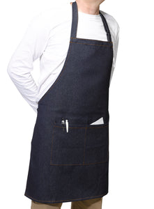 Blue Denim 100% Cotton Bib Apron With Split Pocket 27" x 31" (Pack of 1 or 5)