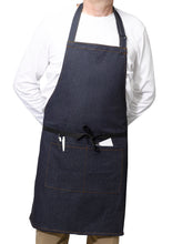 Load image into Gallery viewer, Blue Denim 100% Cotton Bib Apron With Split Pocket 27&quot; x 31&quot; (Pack of 1 or 5)