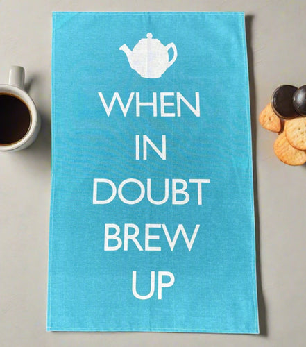 When In Doubt Brew Up Cotton Tea Towel (Blue)
