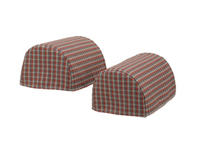 Coral & Grey Check Polyester Round Arm Caps or Chair Backs