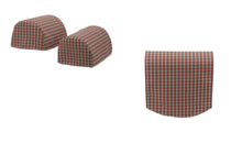 Load image into Gallery viewer, Coral &amp; Grey Check Polyester Round Arm Caps or Chair Backs