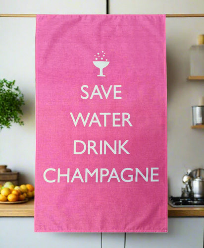 Save Water Drink Champagne Vintage Cotton Tea Towel (Pink)