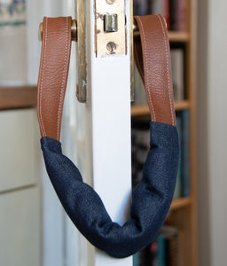 Denim Door Jammer with Leatherette Handles (Black or Indigo)