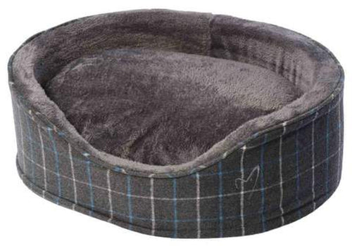 Grey Check Oval Pet Bed Small 50cm (20