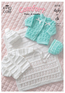 King Cole Double Knit & 4 Ply Pattern - 3115 Baby Clothing Set