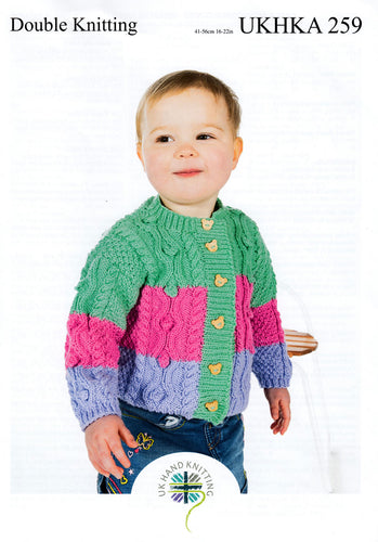 UKHKA 259 Double Knitting Pattern – Cabled & Booble Sweater Cardigan Combo