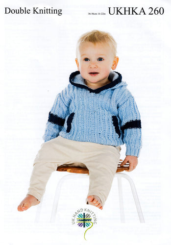 UKHKA 260 Double Knitting Pattern – Child’s Long Sleeve & Sleeveless Cable Hoodies
