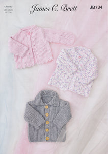 James Brett Chunky Knitting Pattern - Baby Jacket & Cardigans (JB734)