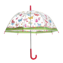 Load image into Gallery viewer, Fallen Fruits Kids Transparent Umbrella with Multi-Coloured Butterfly Design