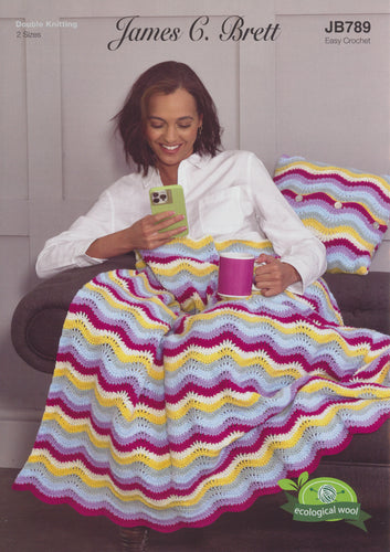 James Brett DK Crochet Pattern - Throw & Cushion Cover (JB789)