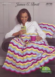 James Brett DK Crochet Pattern - Throw & Cushion Cover (JB789)