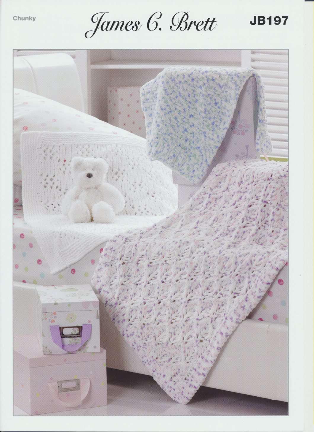 James C. Brett Knitting Pattern Children's Blankets in Flutterby Chunky JB197