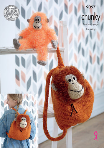 King Cole Chunky Knitting Pattern - Tinsel Orangutan Backpack & Toy (9057)